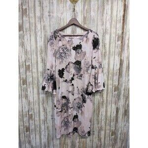 Calvin Klein Sheath Dress Cream Floral Stretch 3/4 Bell Sleeve Women's Size 8
